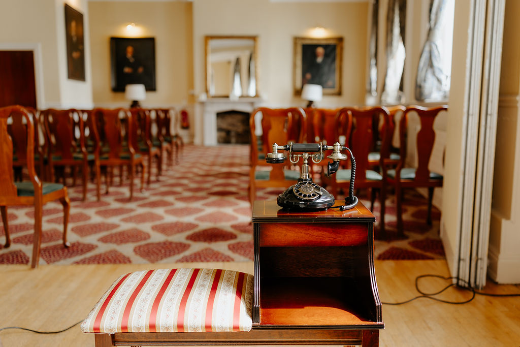 Audio guestbook with our vintage phone table